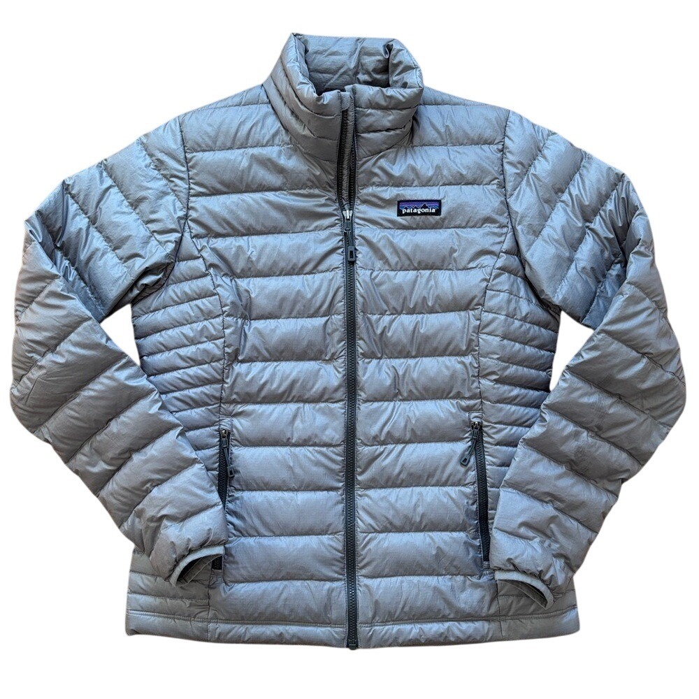 Patagonia Womens Down Sweater‎ Jacket Grey Puffer Full Zip Quilted Coat Small